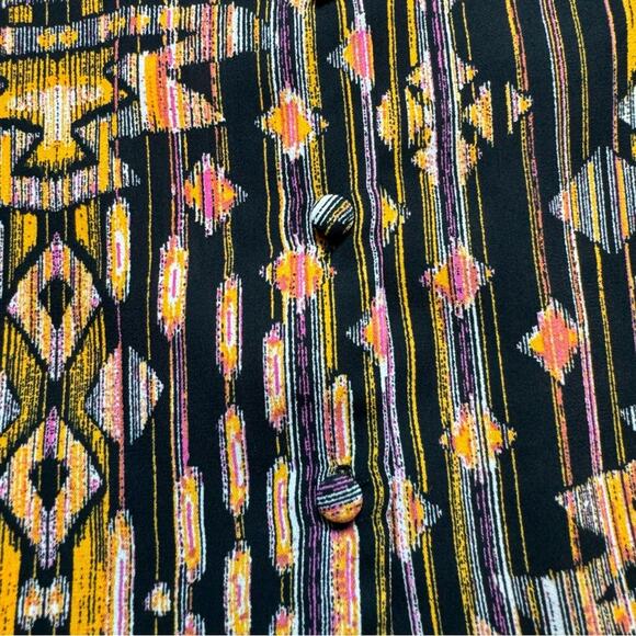 H&M Sheer Southwest Blouse Women’s 4 V-Neck Button Down Boho Black Shirt Top - Picture 6 of 11